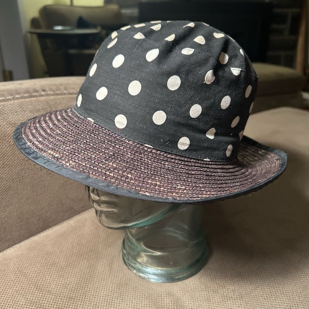Express Internationale Polka Dot Straw Sun Hat Sunhat Vintage Made in 80s